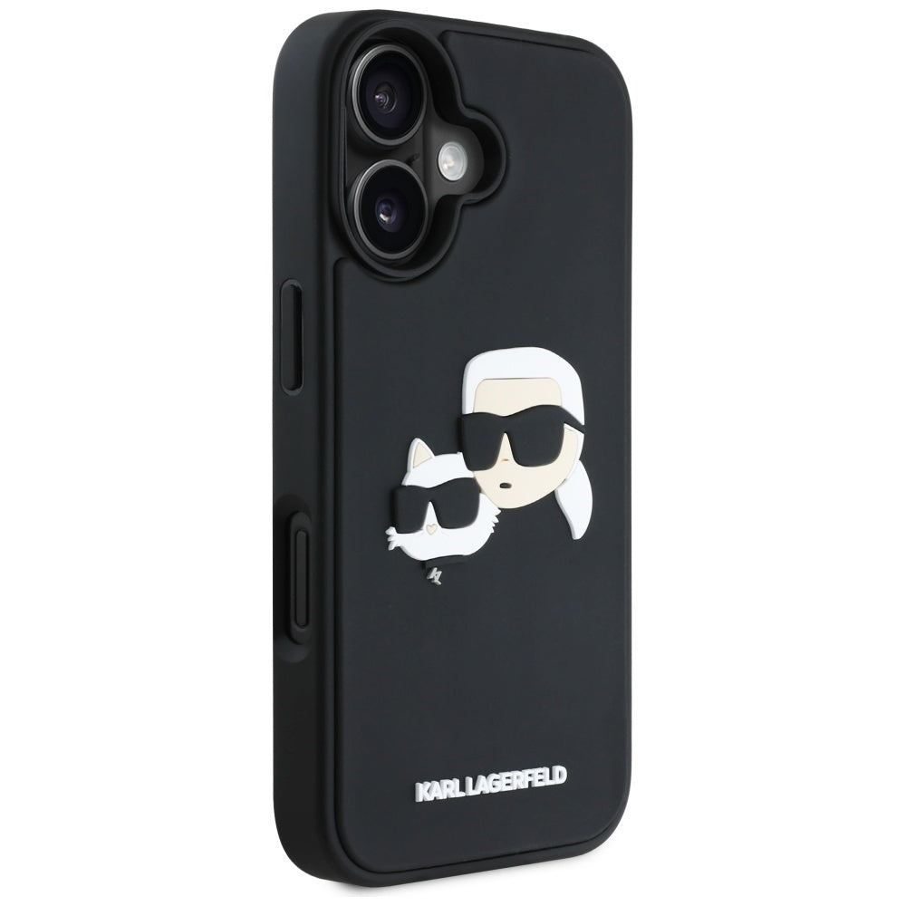 Θήκη για Apple iPhone 16, Karl Lagerfeld, 3D Rubber Karl & Choupette, Μαύρη