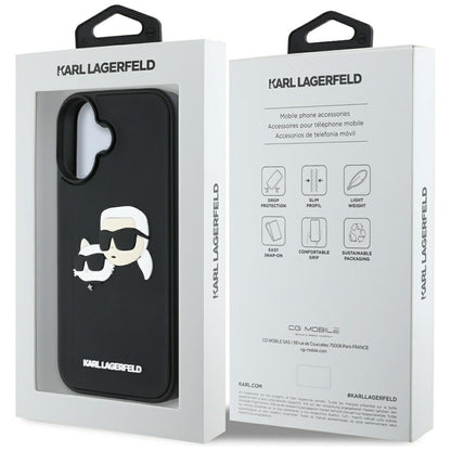Θήκη για Apple iPhone 16, Karl Lagerfeld, 3D Rubber Karl & Choupette, Μαύρη
