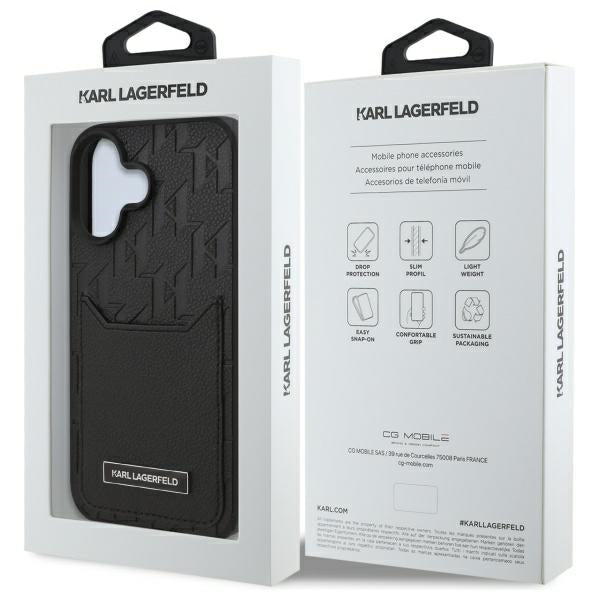 Θήκη για Apple iPhone 16, Karl Lagerfeld, Cardslots Monogram, Μαύρη