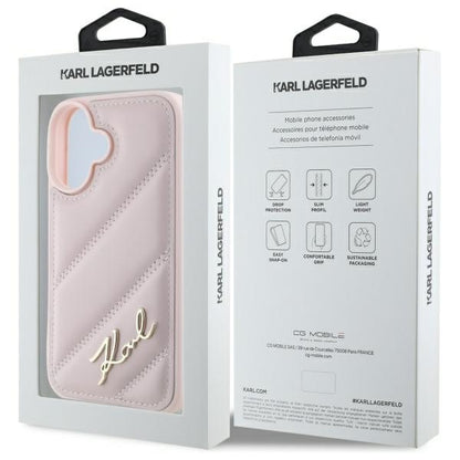 Θήκη για Apple iPhone 16, Karl Lagerfeld, Diagonal Quilted Script, Ροζ