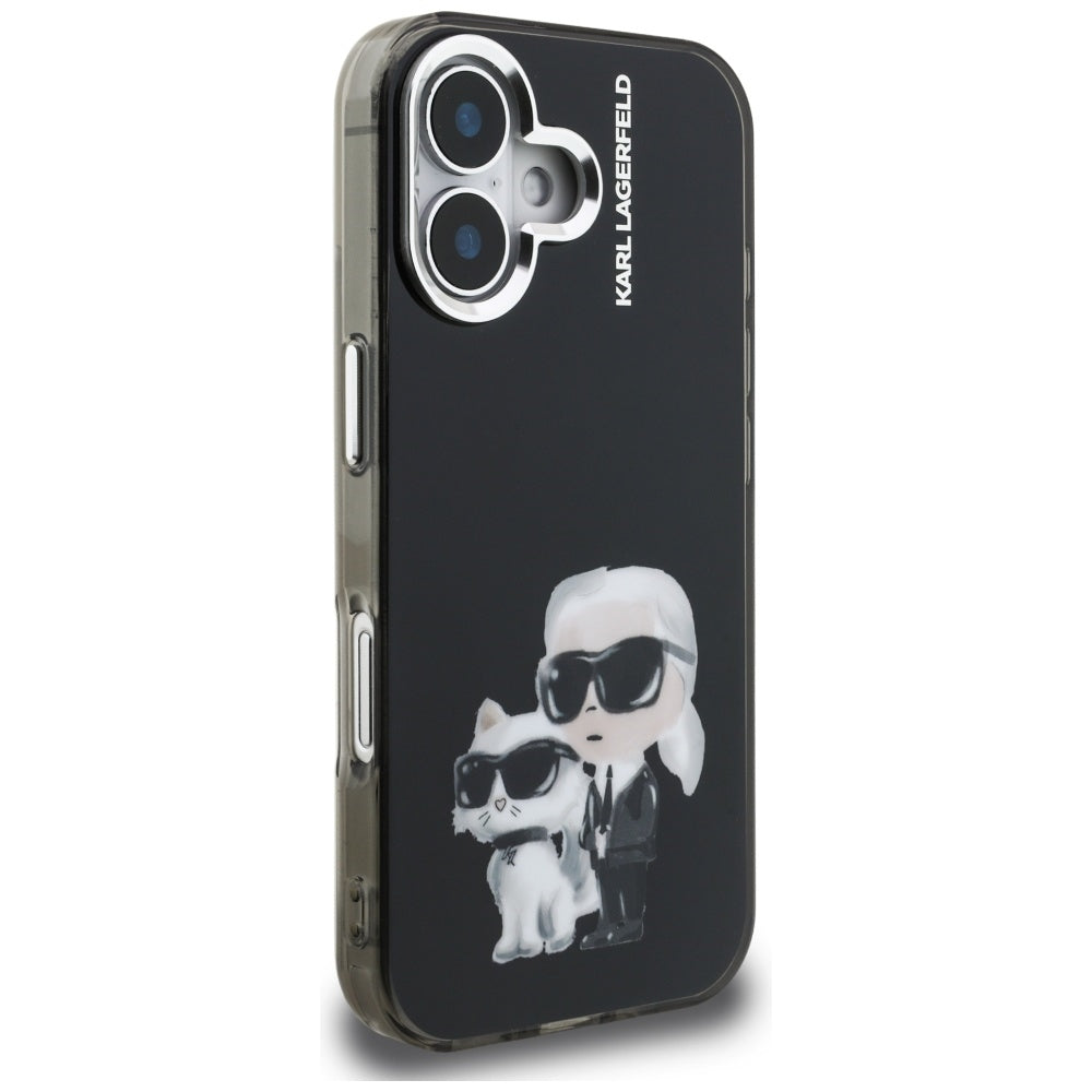 Θήκη για Apple iPhone 16, Karl Lagerfeld, IML Aquarelle Logo Karl & Choupette, Μαύρη