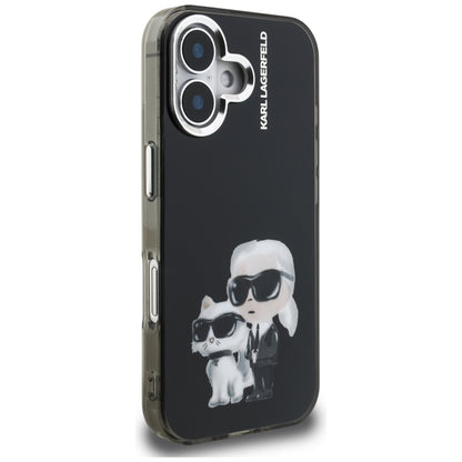 Θήκη για Apple iPhone 16, Karl Lagerfeld, IML Aquarelle Logo Karl & Choupette, Μαύρη