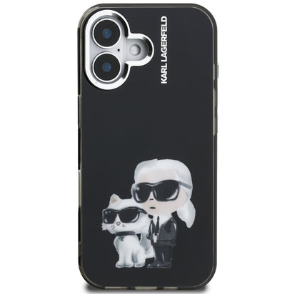 Θήκη για Apple iPhone 16, Karl Lagerfeld, IML Aquarelle Logo Karl & Choupette, Μαύρη