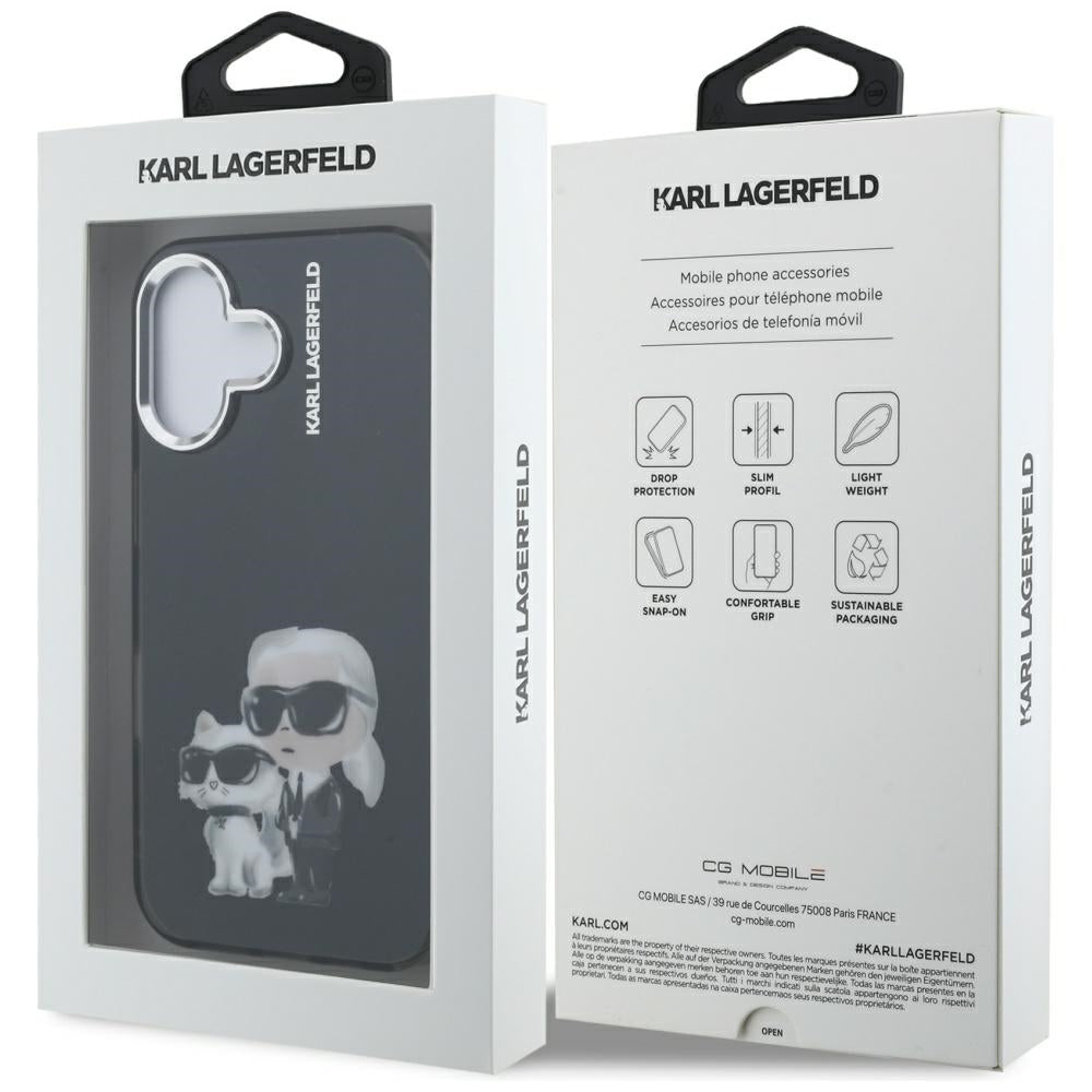 Θήκη για Apple iPhone 16, Karl Lagerfeld, IML Aquarelle Logo Karl & Choupette, Μαύρη