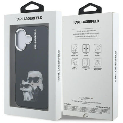 Θήκη για Apple iPhone 16, Karl Lagerfeld, IML Aquarelle Logo Karl & Choupette, Μαύρη