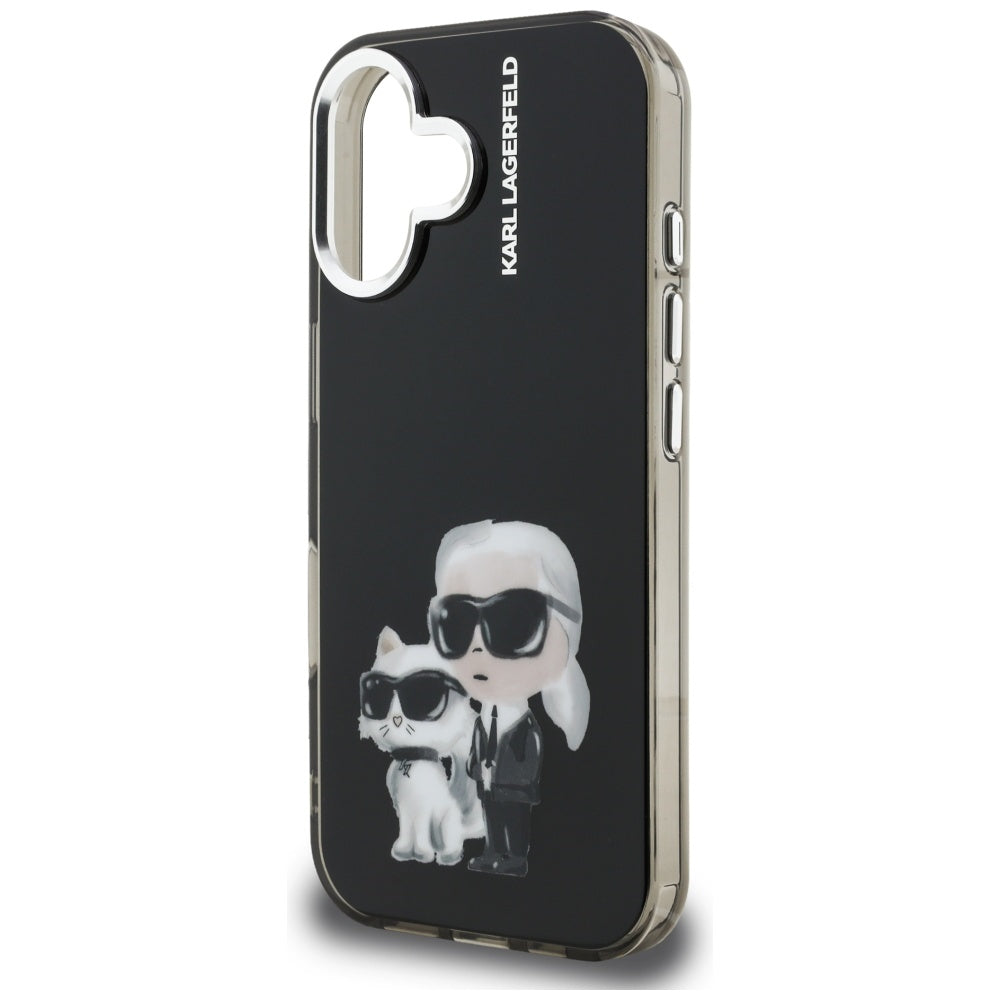 Θήκη για Apple iPhone 16, Karl Lagerfeld, IML Aquarelle Logo Karl & Choupette, Μαύρη