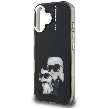 Θήκη για Apple iPhone 16, Karl Lagerfeld, IML Aquarelle Logo Karl & Choupette, Μαύρη