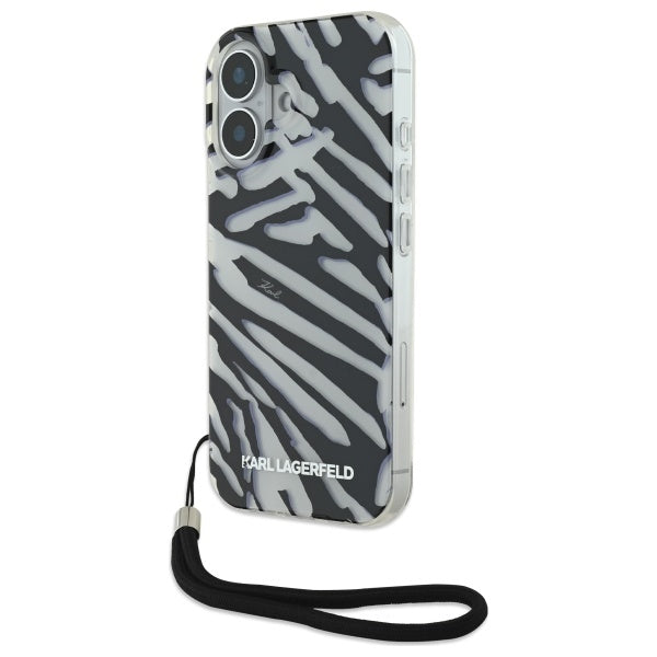 Θήκη για Apple iPhone 16, Karl Lagerfeld, IML Luxury Zebra Pattern with Strap, Μαύρη