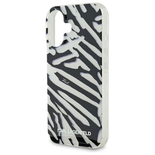 Θήκη για Apple iPhone 16, Karl Lagerfeld, IML Luxury Zebra Pattern with Strap, Μαύρη