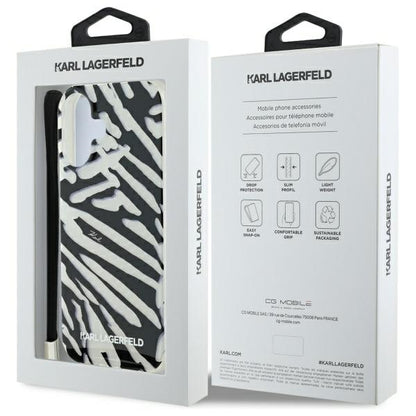 Θήκη για Apple iPhone 16, Karl Lagerfeld, IML Luxury Zebra Pattern with Strap, Μαύρη