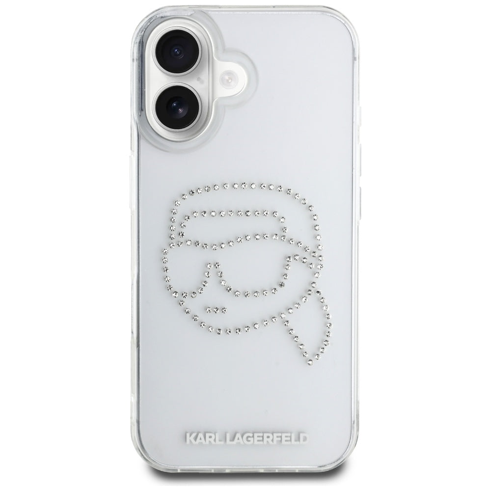 Θήκη για Apple iPhone 16, Karl Lagerfeld, IML Rhinestones Karl's Head, Διάφανη