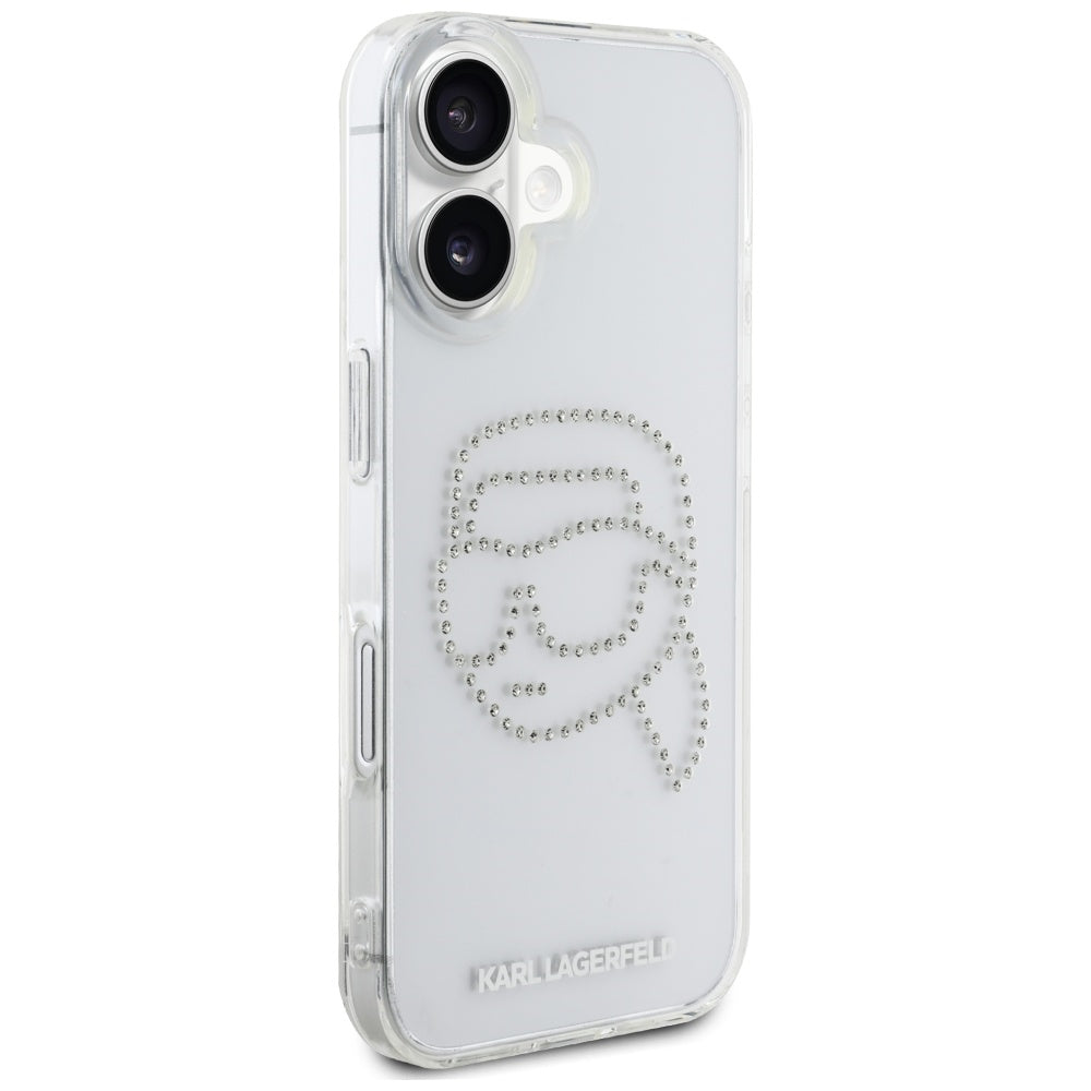 Θήκη για Apple iPhone 16, Karl Lagerfeld, IML Rhinestones Karl's Head, Διάφανη