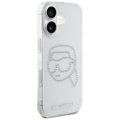 Θήκη για Apple iPhone 16, Karl Lagerfeld, IML Rhinestones Karl's Head, Διάφανη