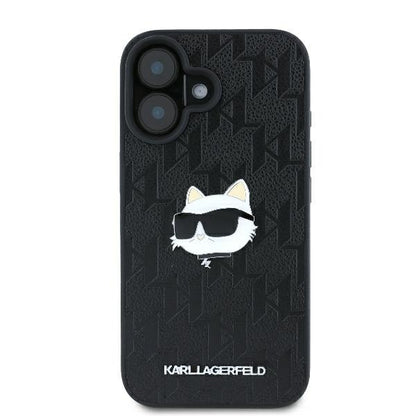 Θήκη για Apple iPhone 16, Karl Lagerfeld, Monogram Choupette's Head, Μαύρη