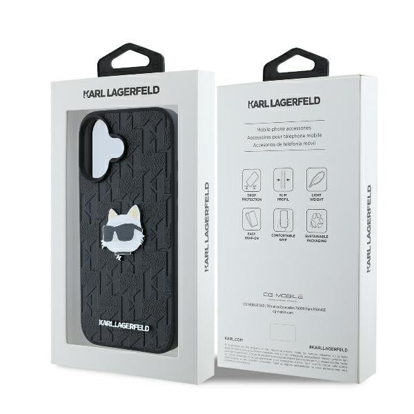 Θήκη για Apple iPhone 16, Karl Lagerfeld, Monogram Choupette's Head, Μαύρη