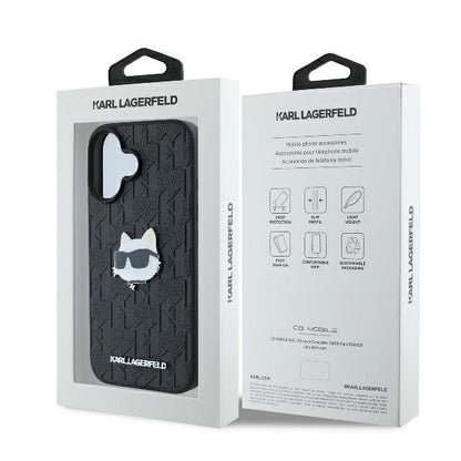 Θήκη για Apple iPhone 16, Karl Lagerfeld, Monogram Choupette's Head, Μαύρη