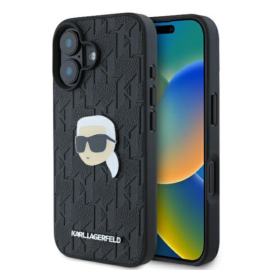 Θήκη για Apple iPhone 16, Karl Lagerfeld, Monogram Karl's Head, Μαύρη