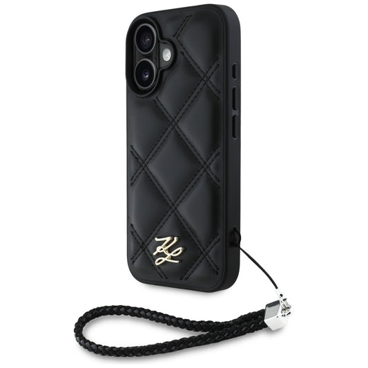 Θήκη για Apple iPhone 16, Karl Lagerfeld, Quilted Initial Logo & Chain Strap, Μαύρη