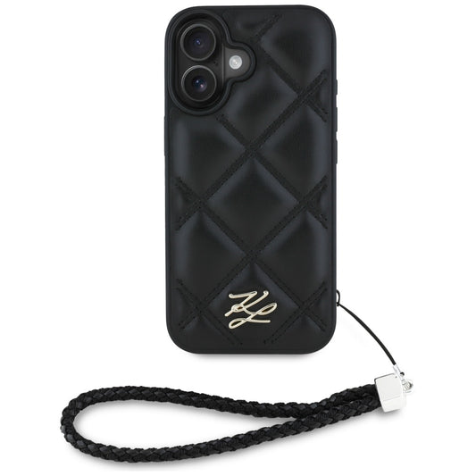 Θήκη για Apple iPhone 16, Karl Lagerfeld, Quilted Initial Logo & Chain Strap, Μαύρη