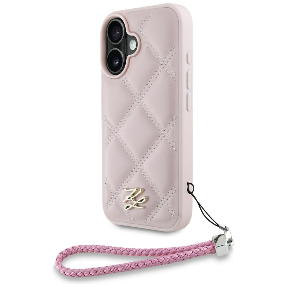 Θήκη για Apple iPhone 16, Karl Lagerfeld, Quilted Initial Logo & Chain Strap, Ροζ