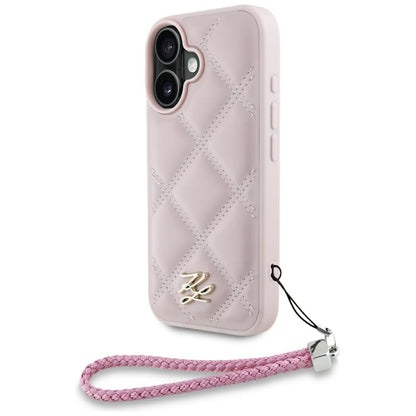 Θήκη για Apple iPhone 16, Karl Lagerfeld, Quilted Initial Logo & Chain Strap, Ροζ