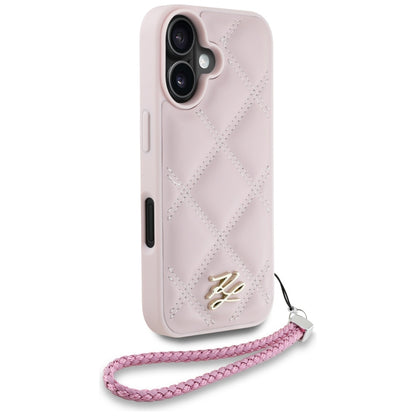 Θήκη για Apple iPhone 16, Karl Lagerfeld, Quilted Initial Logo & Chain Strap, Ροζ