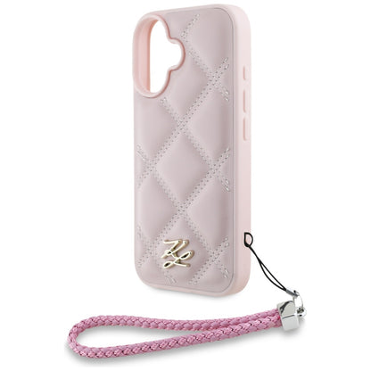 Θήκη για Apple iPhone 16, Karl Lagerfeld, Quilted Initial Logo & Chain Strap, Ροζ