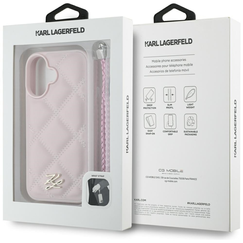 Θήκη για Apple iPhone 16, Karl Lagerfeld, Quilted Initial Logo & Chain Strap, Ροζ