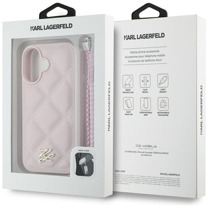 Θήκη για Apple iPhone 16, Karl Lagerfeld, Quilted Initial Logo & Chain Strap, Ροζ