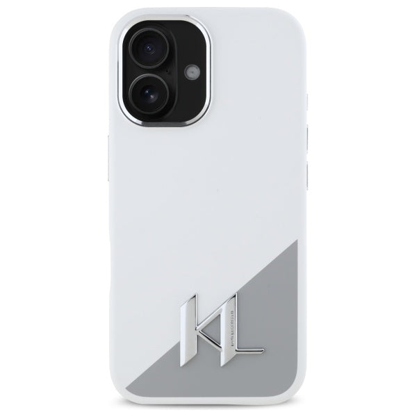 Θήκη για Apple iPhone 16, Karl Lagerfeld, Silicone White Shadow Metal Initial, Λευκή