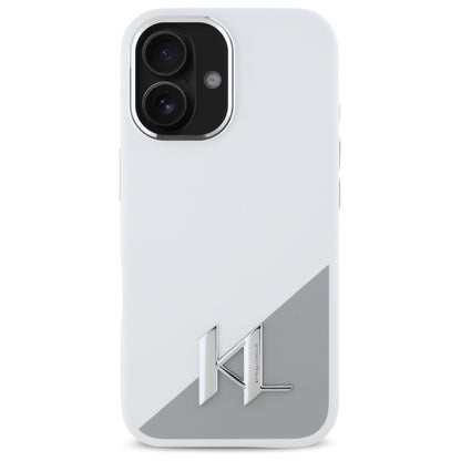 Θήκη για Apple iPhone 16, Karl Lagerfeld, Silicone White Shadow Metal Initial, Λευκή