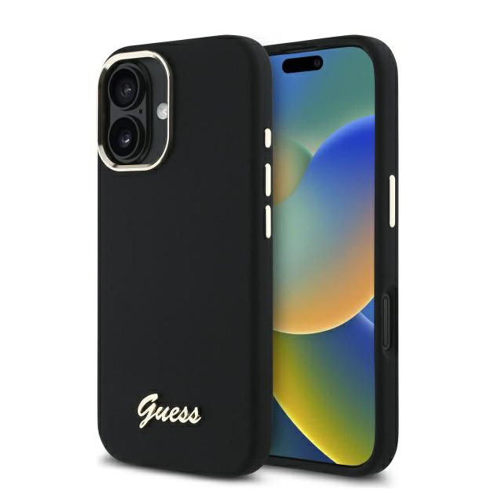 Θήκη για Apple iPhone 16 Plus, Guess, Script Metal Logo & Frame, Μαύρη