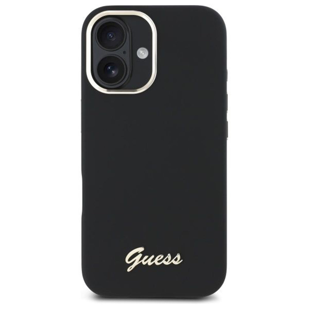 Θήκη για Apple iPhone 16 Plus, Guess, Script Metal Logo & Frame, Μαύρη