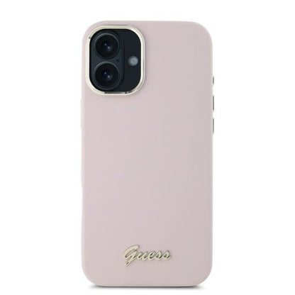 Θήκη για Apple iPhone 16 Plus, Guess, Script Metal Logo & Frame, Ροζ