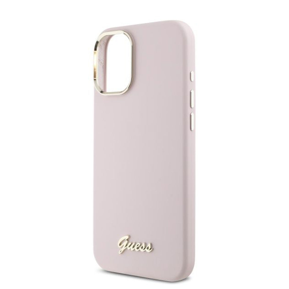 Θήκη για Apple iPhone 16 Plus, Guess, Script Metal Logo & Frame, Ροζ