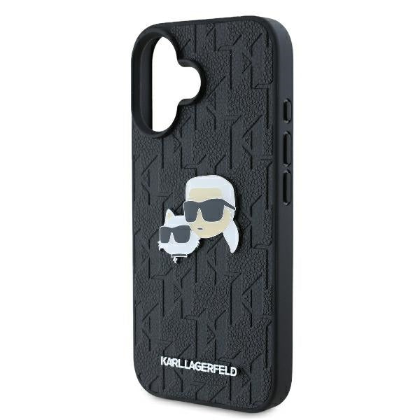 Θήκη για Apple iPhone 16 Plus, Karl Lagerfeld, Monogram Karl & Choupette's Heads, Μαύρη