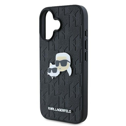 Θήκη για Apple iPhone 16 Plus, Karl Lagerfeld, Monogram Karl & Choupette's Heads, Μαύρη