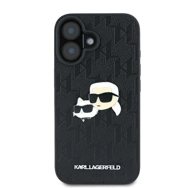 Θήκη για Apple iPhone 16 Plus, Karl Lagerfeld, Monogram Karl & Choupette's Heads, Μαύρη