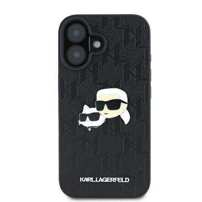 Θήκη για Apple iPhone 16 Plus, Karl Lagerfeld, Monogram Karl & Choupette's Heads, Μαύρη