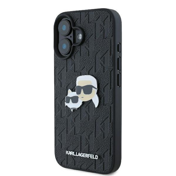 Θήκη για Apple iPhone 16 Plus, Karl Lagerfeld, Monogram Karl & Choupette's Heads, Μαύρη