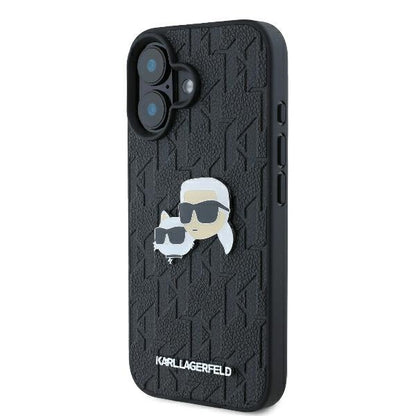 Θήκη για Apple iPhone 16 Plus, Karl Lagerfeld, Monogram Karl & Choupette's Heads, Μαύρη