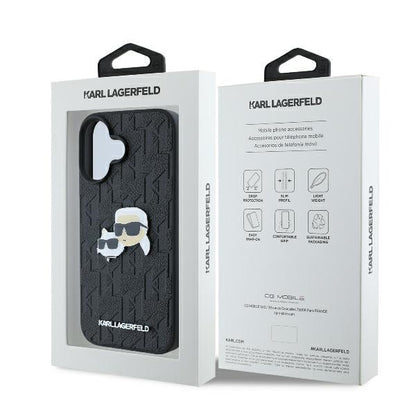 Θήκη για Apple iPhone 16 Plus, Karl Lagerfeld, Monogram Karl & Choupette's Heads, Μαύρη