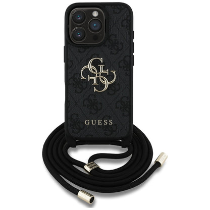 Θήκη για Apple iPhone 16 Pro, Guess, 4G CBDY Big Logo with Cord Strap, Μαύρη