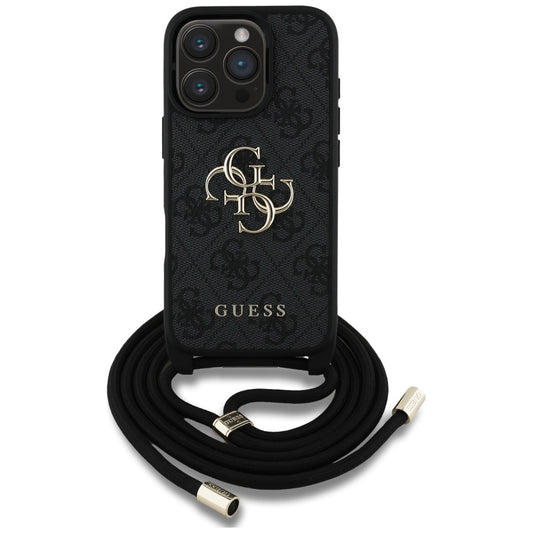 Θήκη για Apple iPhone 16 Pro, Guess, 4G CBDY Big Logo with Cord Strap, Μαύρη