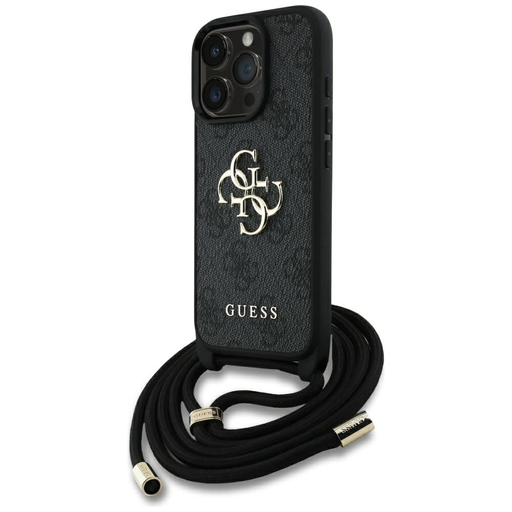 Θήκη για Apple iPhone 16 Pro, Guess, 4G CBDY Big Logo with Cord Strap, Μαύρη