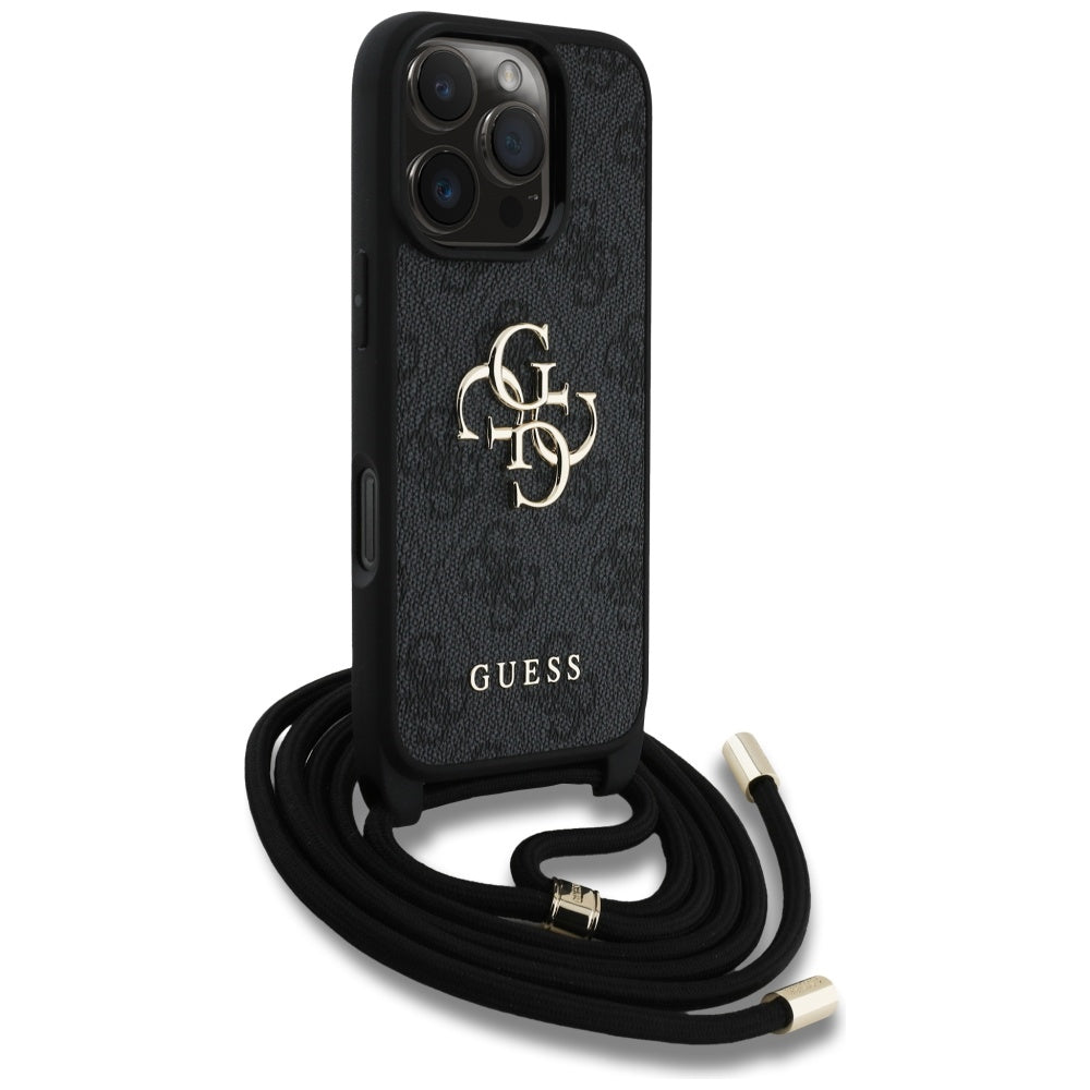 Θήκη για Apple iPhone 16 Pro, Guess, 4G CBDY Big Logo with Cord Strap, Μαύρη