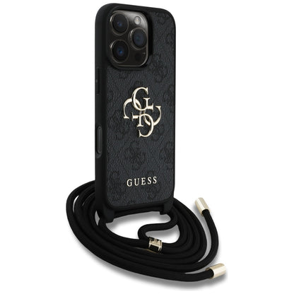 Θήκη για Apple iPhone 16 Pro, Guess, 4G CBDY Big Logo with Cord Strap, Μαύρη