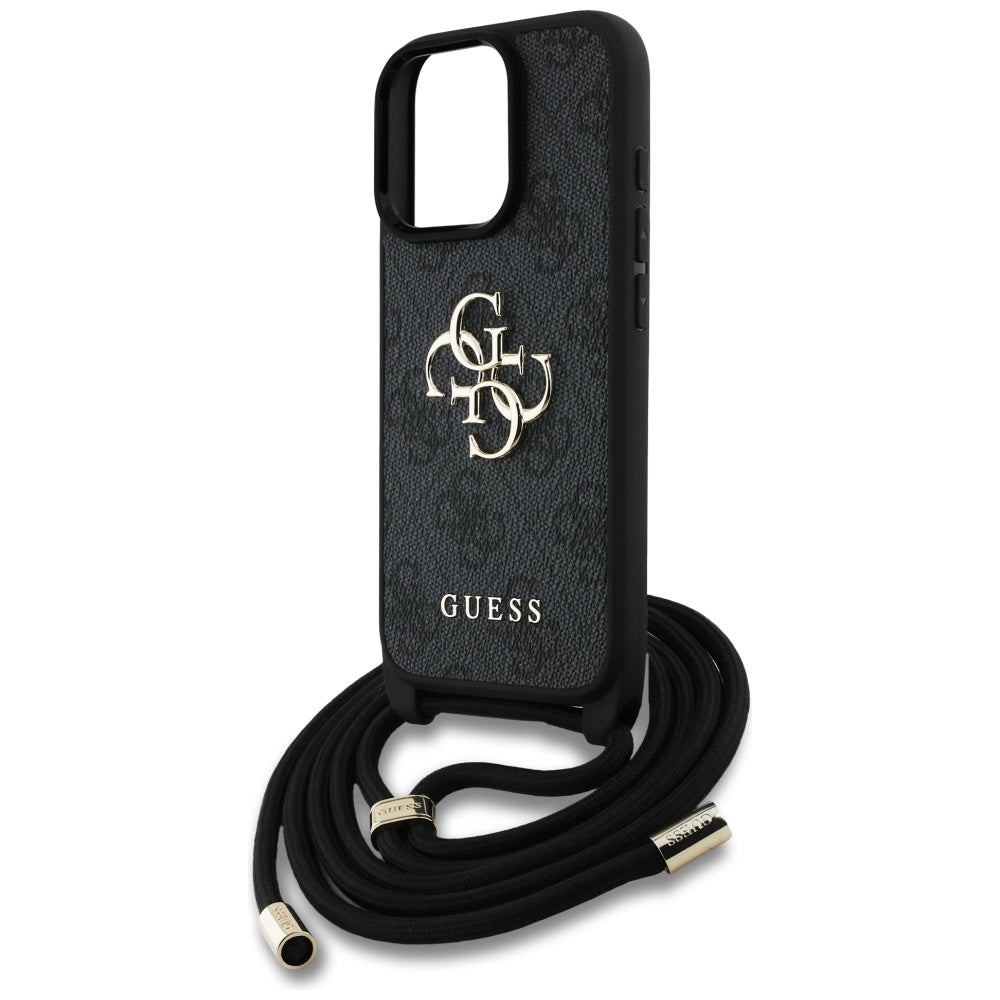 Θήκη για Apple iPhone 16 Pro, Guess, 4G CBDY Big Logo with Cord Strap, Μαύρη