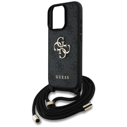 Θήκη για Apple iPhone 16 Pro, Guess, 4G CBDY Big Logo with Cord Strap, Μαύρη