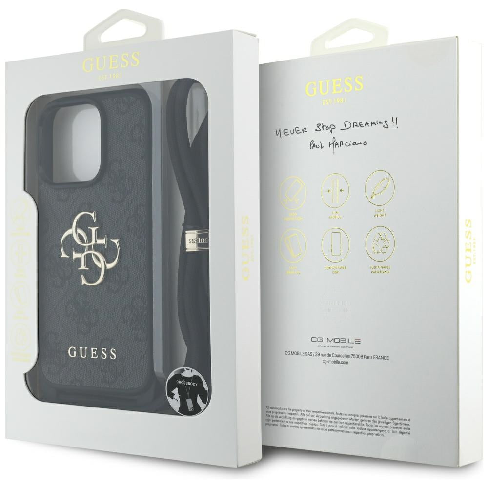 Θήκη για Apple iPhone 16 Pro, Guess, 4G CBDY Big Logo with Cord Strap, Μαύρη
